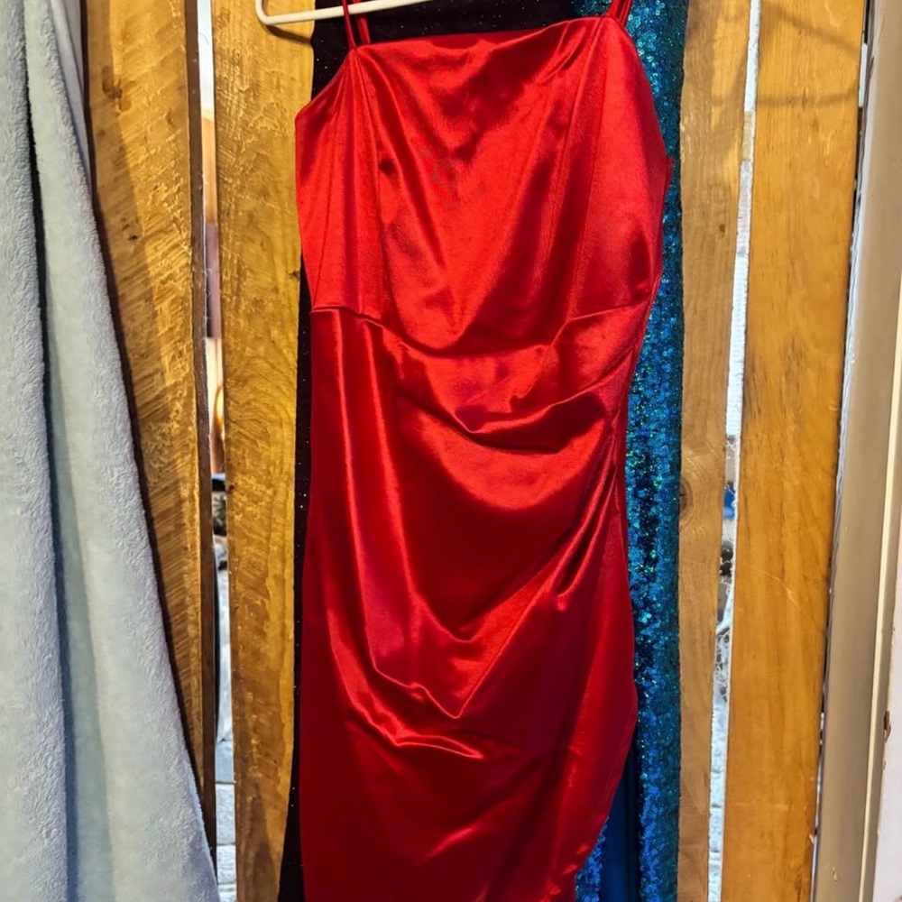 Satin Red Slip Mini Dress with Spaghetti Straps